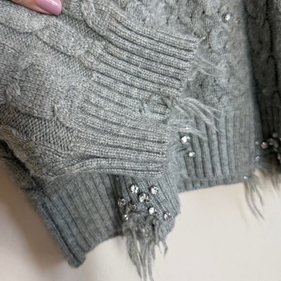ZARA HIGH NECK RIPPED CABLE KNIT SWEATER WITH STUDDED RHINESTONES MEDIUM - Picture 5 of 12